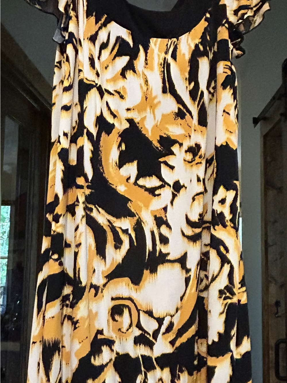AGB Black, Yellow & Cream Abstract Maxi Skirt
